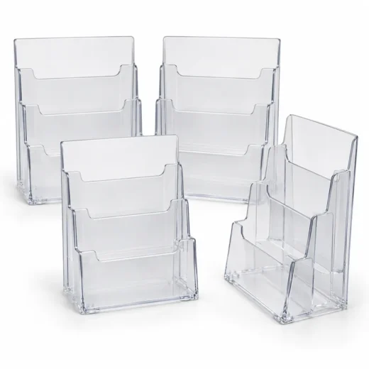 Clear 3-Tier Magazine & Literature Holders — 4 Pack