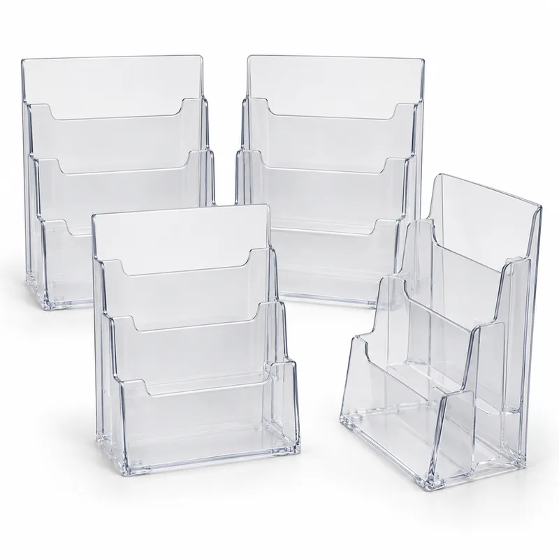 Clear 3-Tier Magazine & Literature Holders — 4 Pack